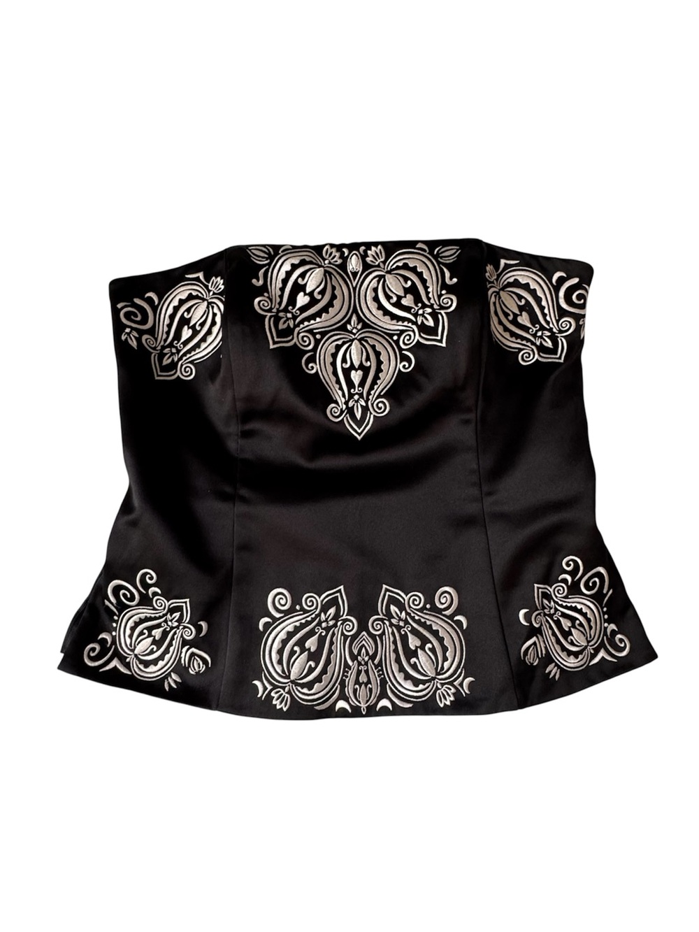 White House Black Market Floral Strapless Corset Top Black Size 10